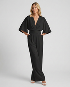 EVIE | V Neck Short Sleeve Wide Leg Jumpsuit