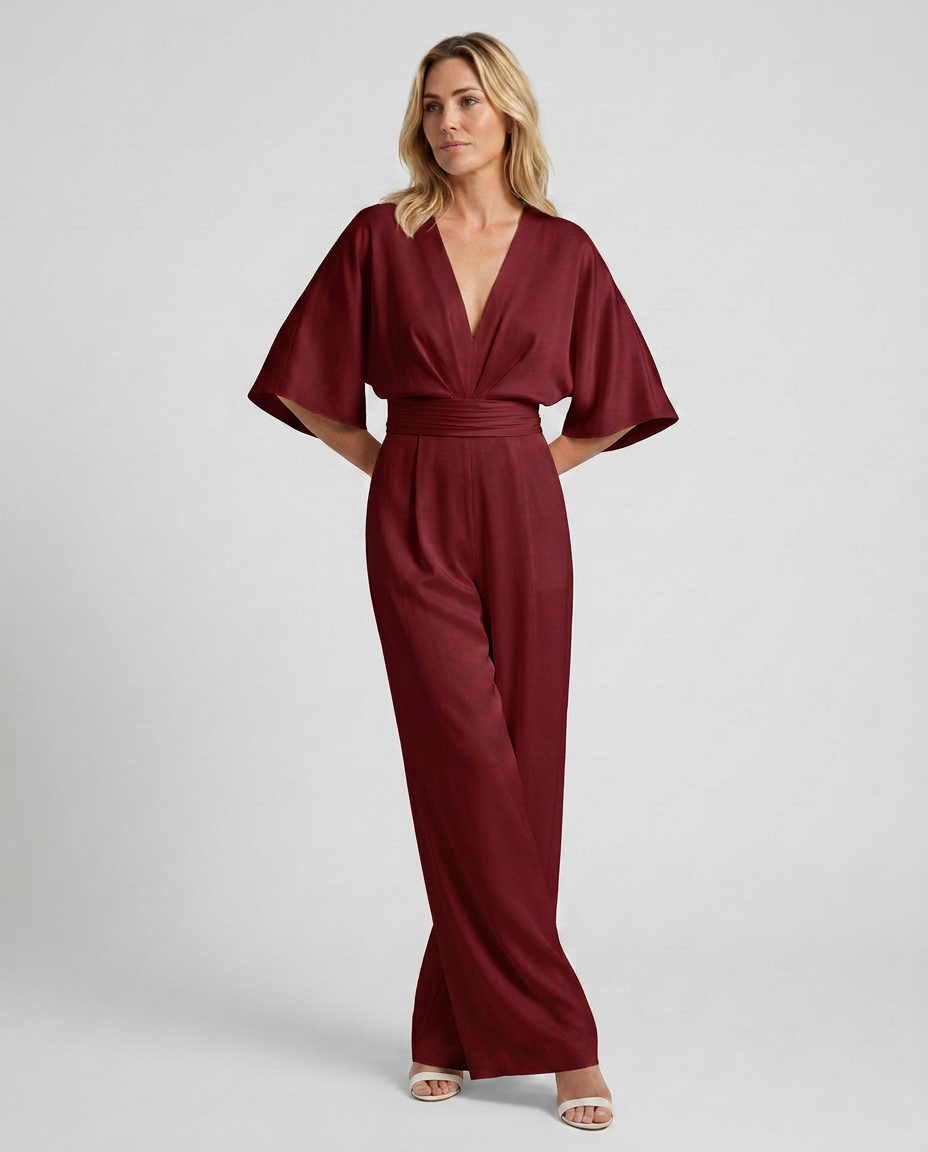 EVIE | V Neck Short Sleeve Wide Leg Jumpsuit