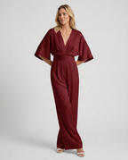 EVIE | V Neck Short Sleeve Wide Leg Jumpsuit