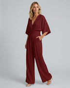 EVIE | V Neck Short Sleeve Wide Leg Jumpsuit