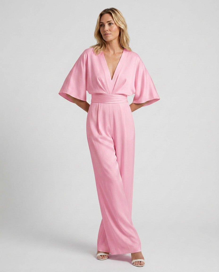 EVIE | V Neck Short Sleeve Wide Leg Jumpsuit