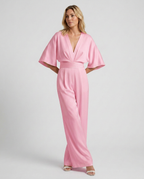 EVIE | V Neck Short Sleeve Wide Leg Jumpsuit