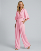 EVIE | V Neck Short Sleeve Wide Leg Jumpsuit