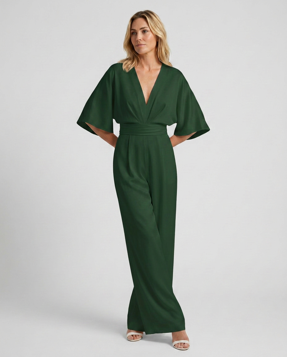 EVIE | V Neck Short Sleeve Wide Leg Jumpsuit