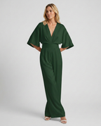 EVIE | V Neck Short Sleeve Wide Leg Jumpsuit