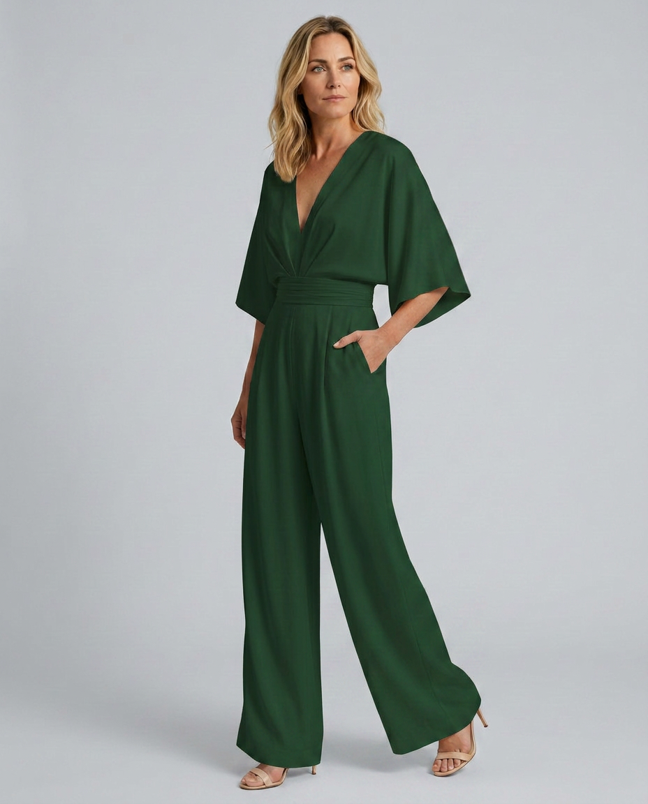 EVIE | V Neck Short Sleeve Wide Leg Jumpsuit