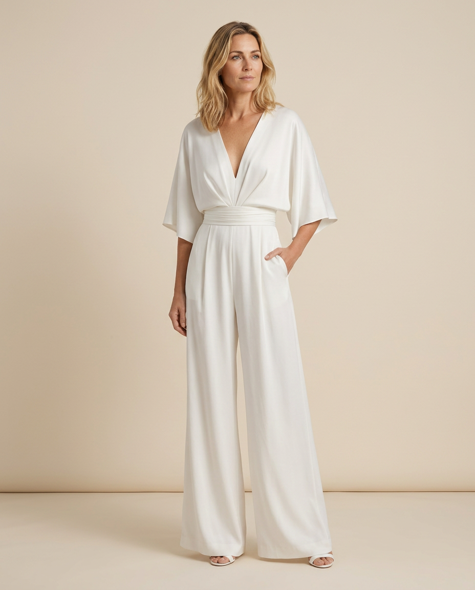 EVIE | V Neck Short Sleeve Wide Leg Jumpsuit