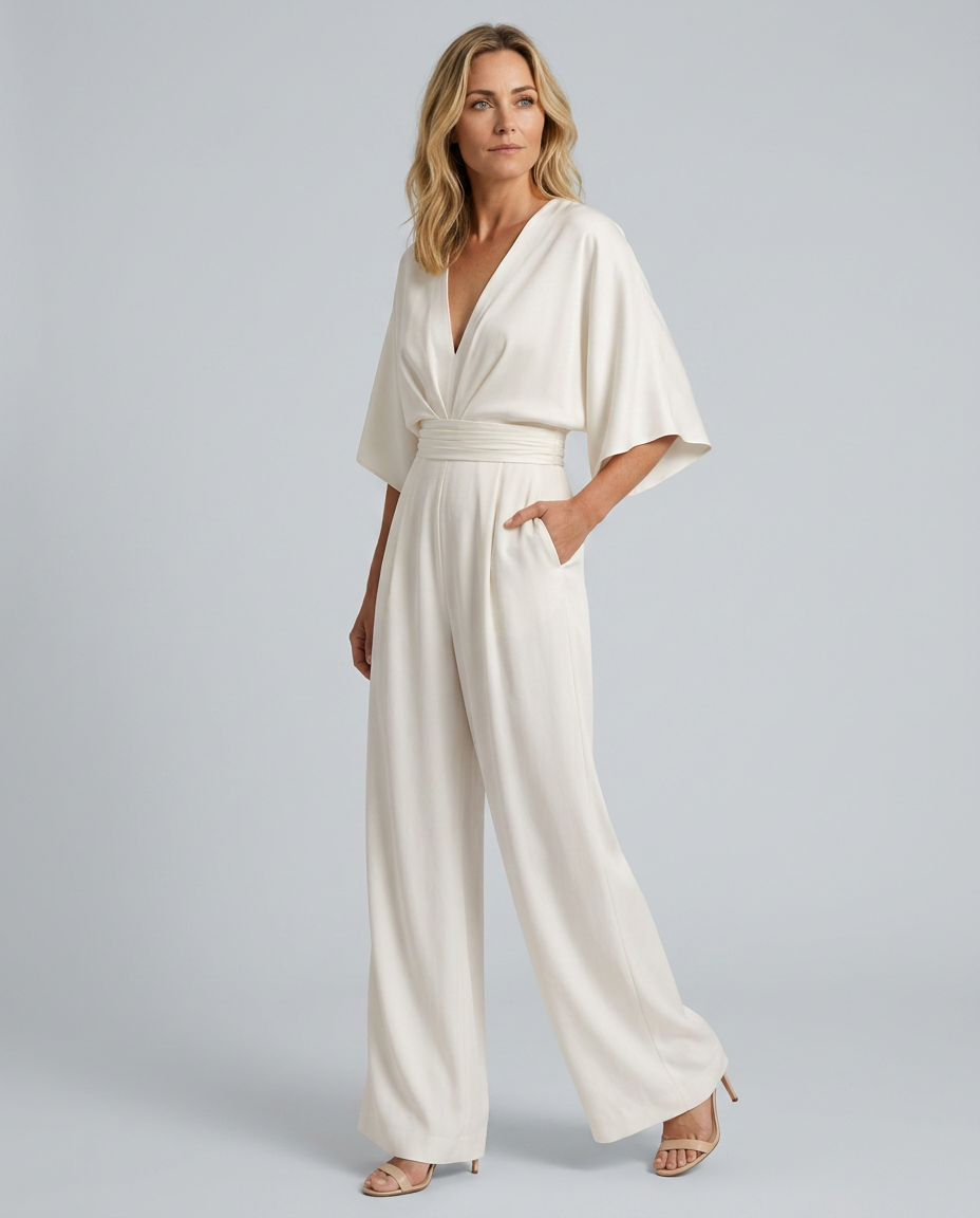 EVIE | V Neck Short Sleeve Wide Leg Jumpsuit