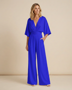EVIE | V Neck Short Sleeve Wide Leg Jumpsuit