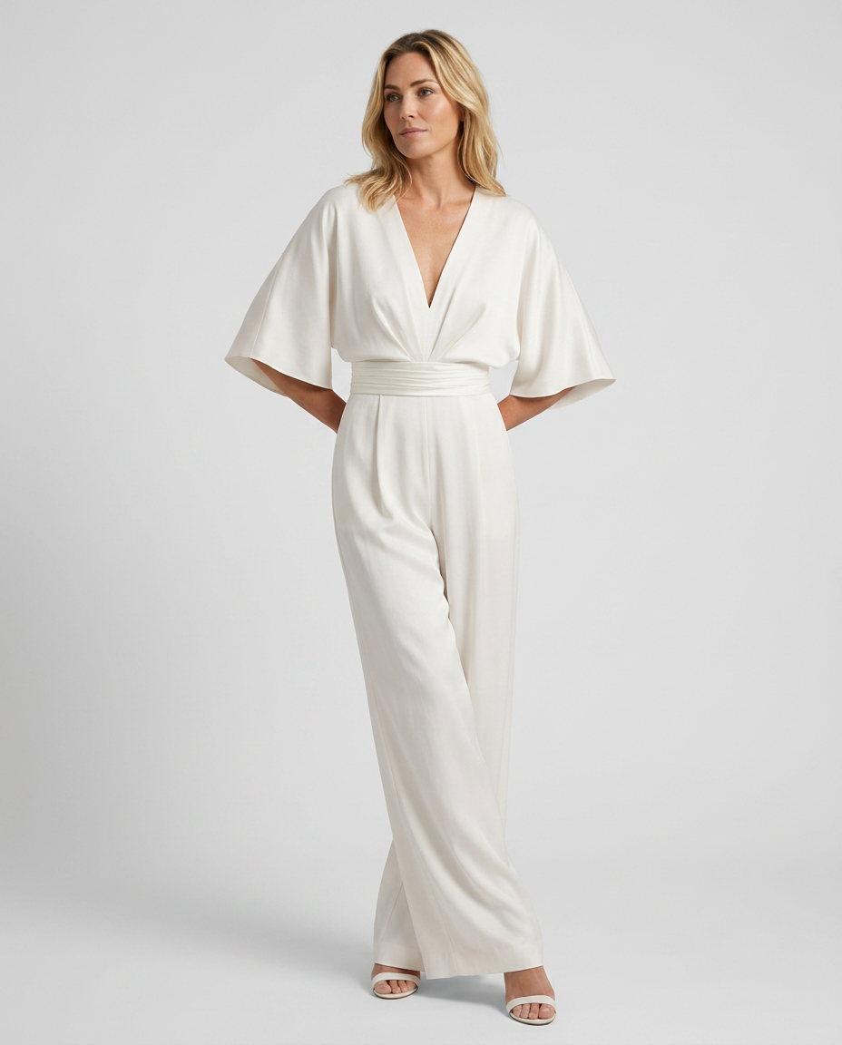 EVIE | V Neck Short Sleeve Wide Leg Jumpsuit