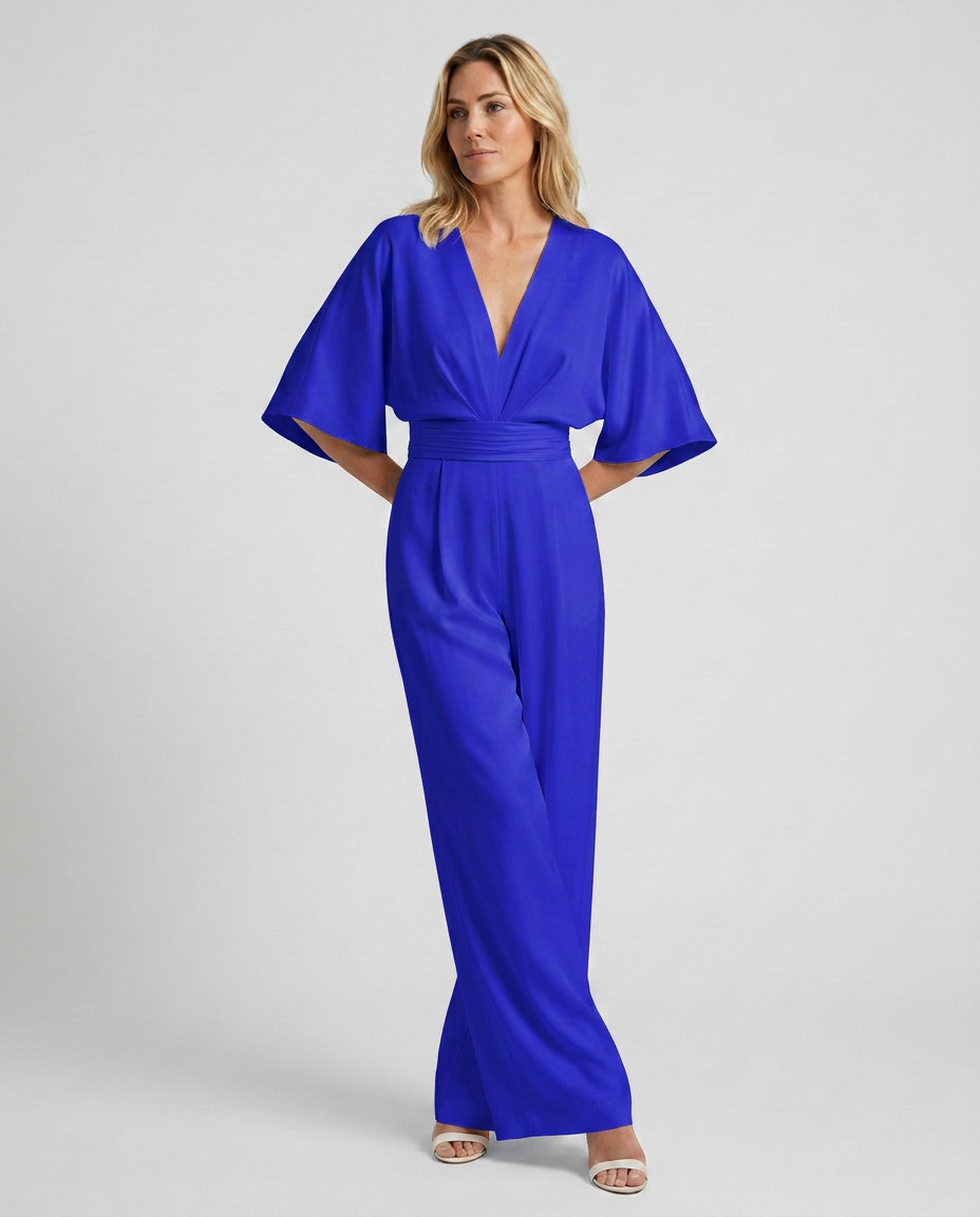 EVIE | V Neck Short Sleeve Wide Leg Jumpsuit