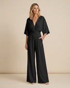 EVIE | V Neck Short Sleeve Wide Leg Jumpsuit