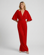 EVIE | V Neck Short Sleeve Wide Leg Jumpsuit