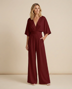 EVIE | V Neck Short Sleeve Wide Leg Jumpsuit
