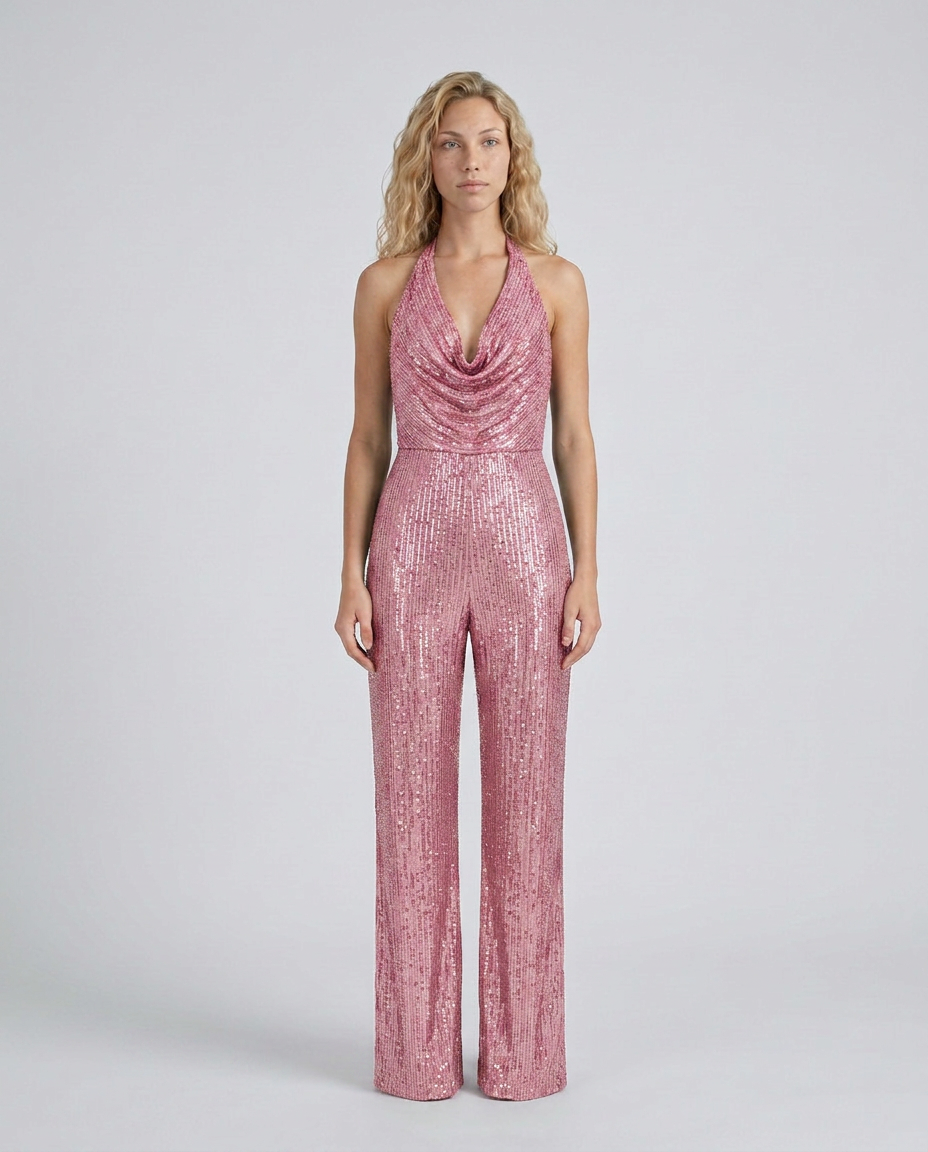 EVIE | Sequin Halter Neck Jumpsuit