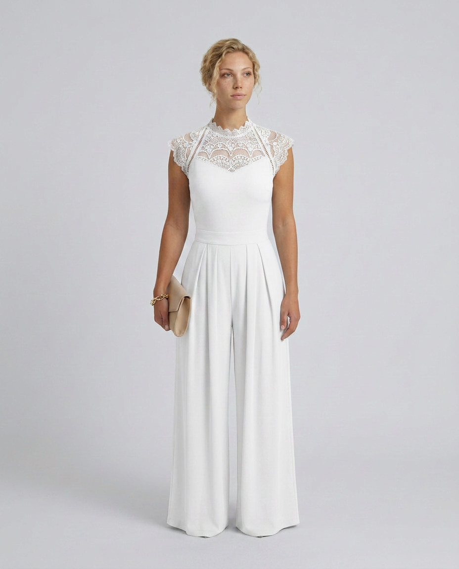 EVIE | Lace Bodice Cap Sleeve Wide Leg Jumpsuit