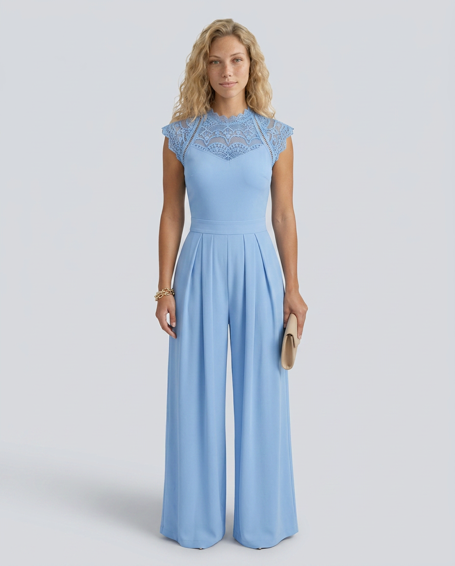 EVIE | Lace Bodice Cap Sleeve Wide Leg Jumpsuit