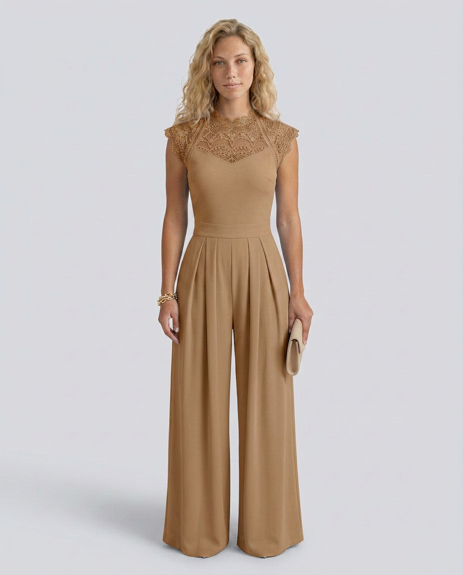 EVIE | Lace Bodice Cap Sleeve Wide Leg Jumpsuit