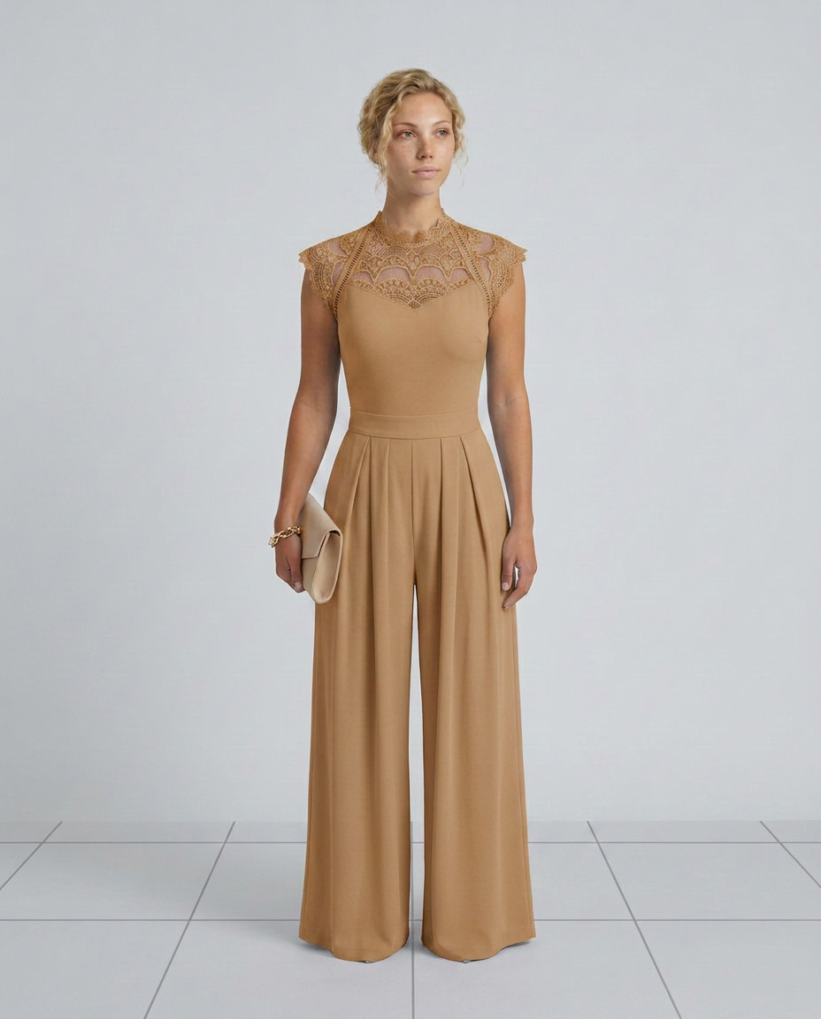 EVIE | Lace Bodice Cap Sleeve Wide Leg Jumpsuit