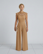 EVIE | Lace Bodice Cap Sleeve Wide Leg Jumpsuit