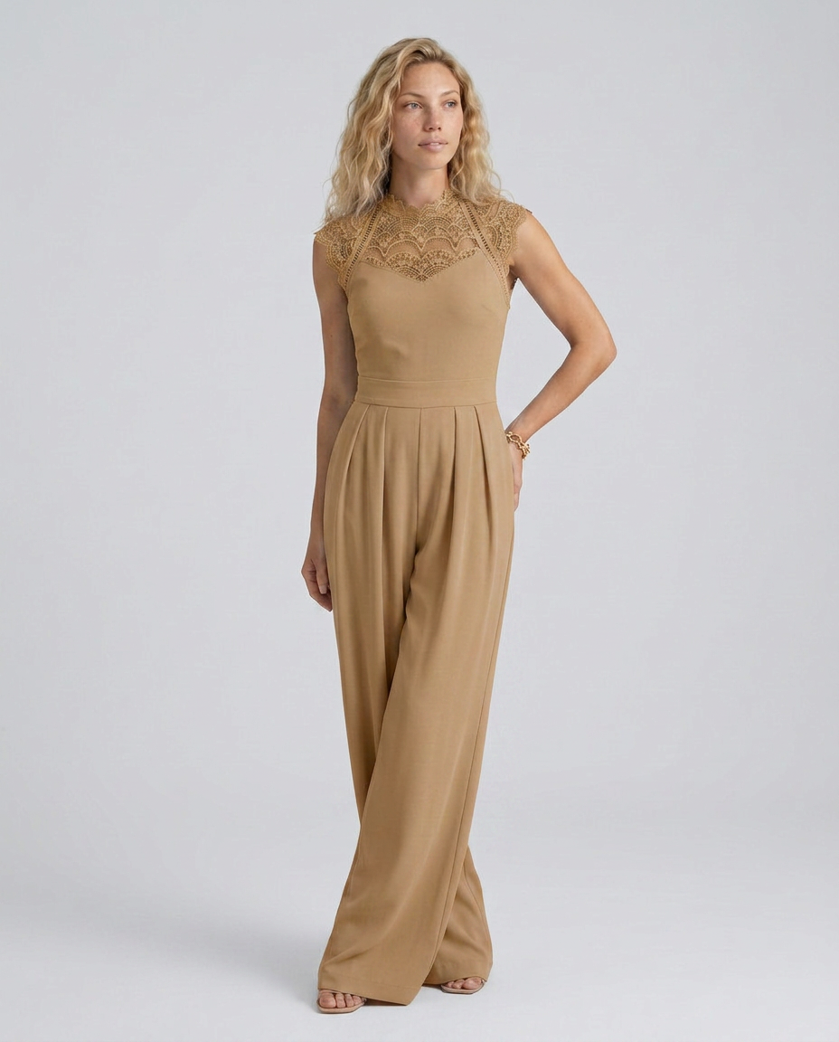 EVIE | Lace Bodice Cap Sleeve Wide Leg Jumpsuit