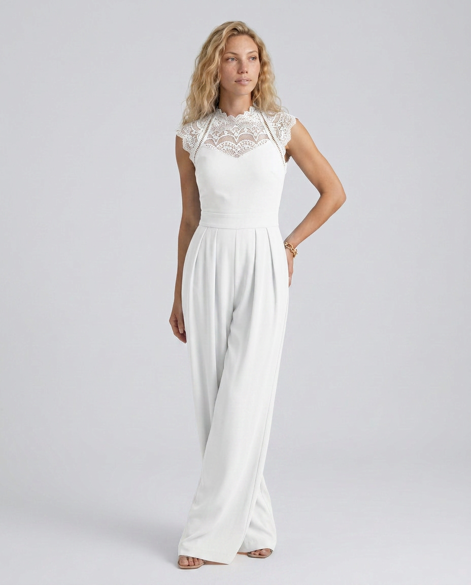 EVIE | Lace Bodice Cap Sleeve Wide Leg Jumpsuit