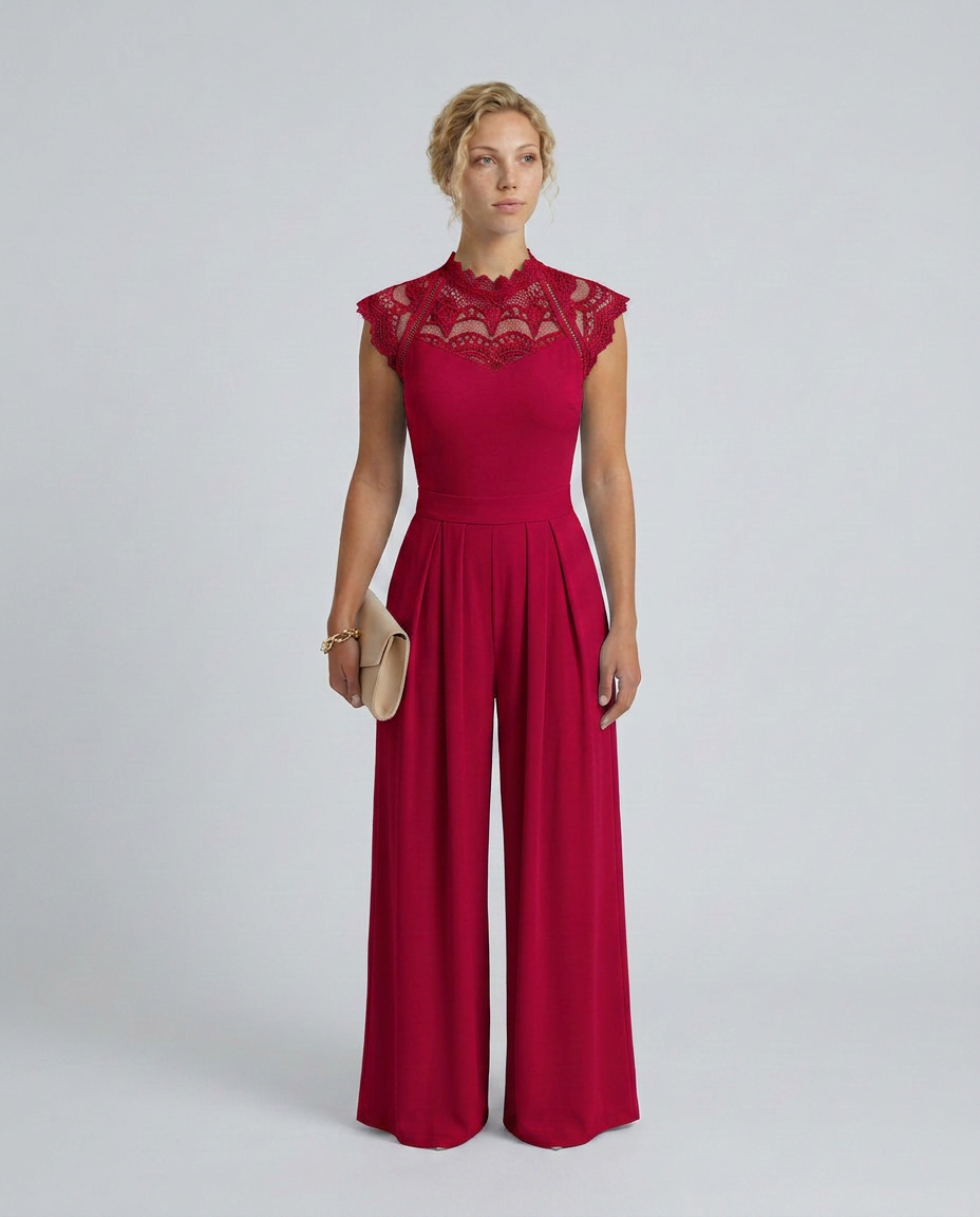 EVIE | Lace Bodice Cap Sleeve Wide Leg Jumpsuit
