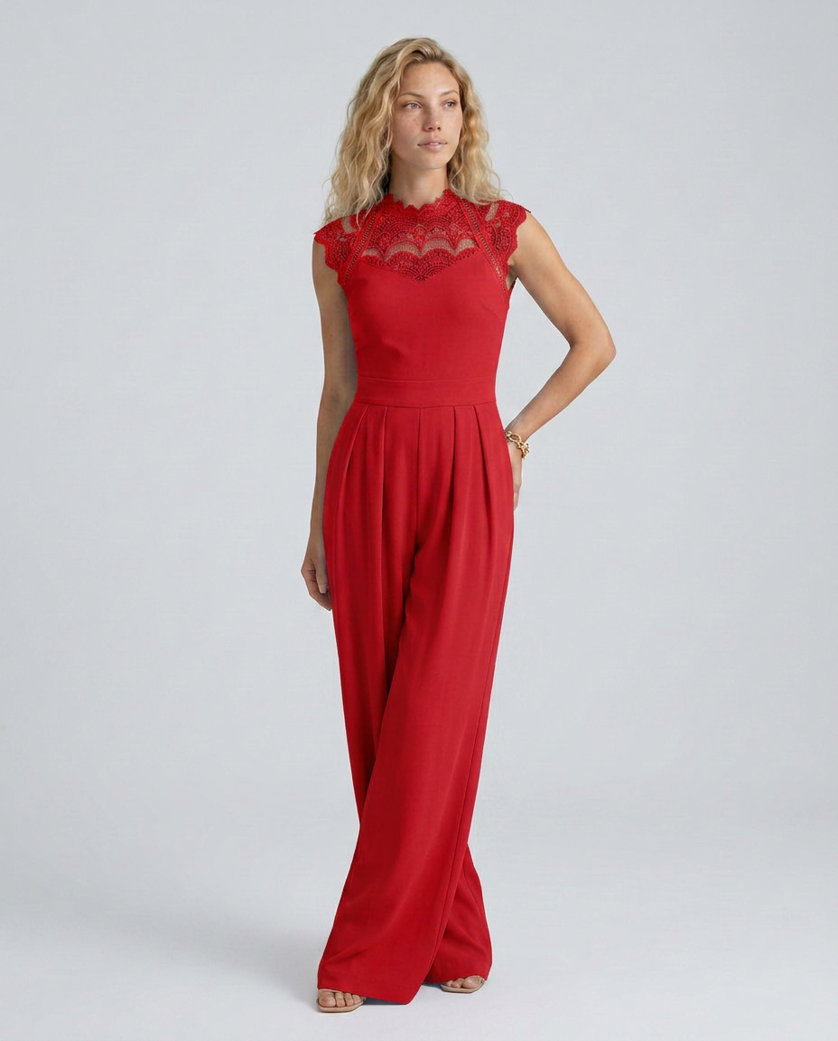 EVIE | Lace Bodice Cap Sleeve Wide Leg Jumpsuit