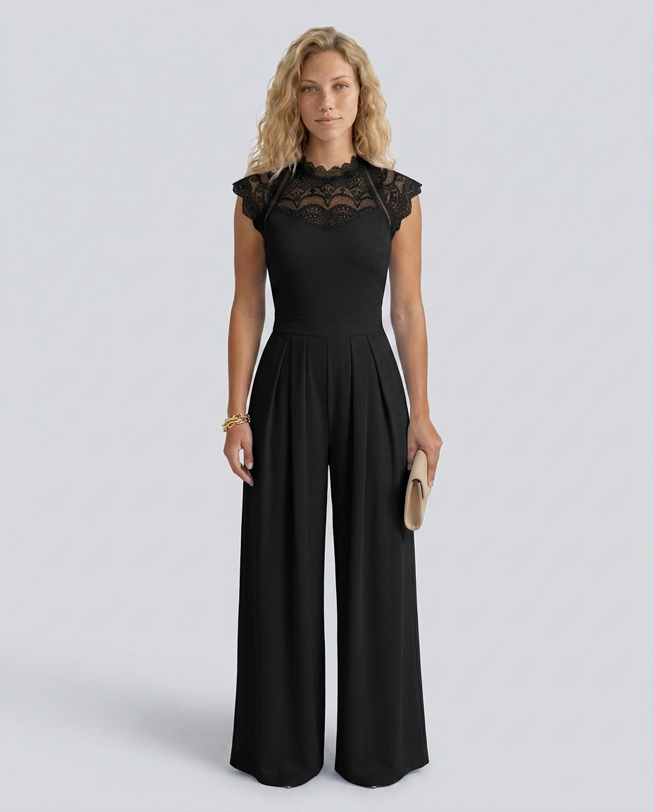 EVIE | Lace Bodice Cap Sleeve Wide Leg Jumpsuit