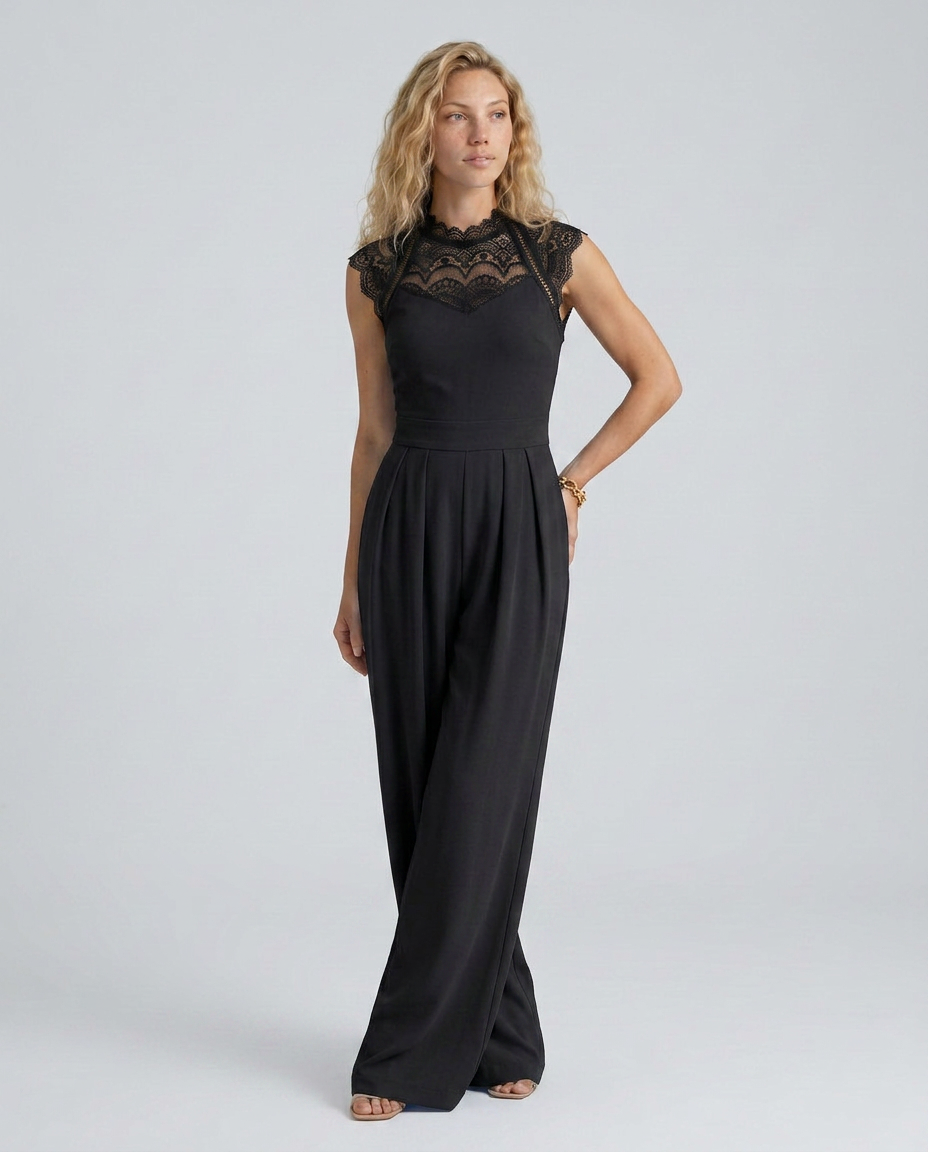 EVIE | Lace Bodice Cap Sleeve Wide Leg Jumpsuit