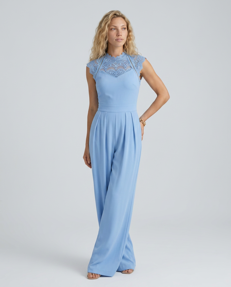 EVIE | Lace Bodice Cap Sleeve Wide Leg Jumpsuit