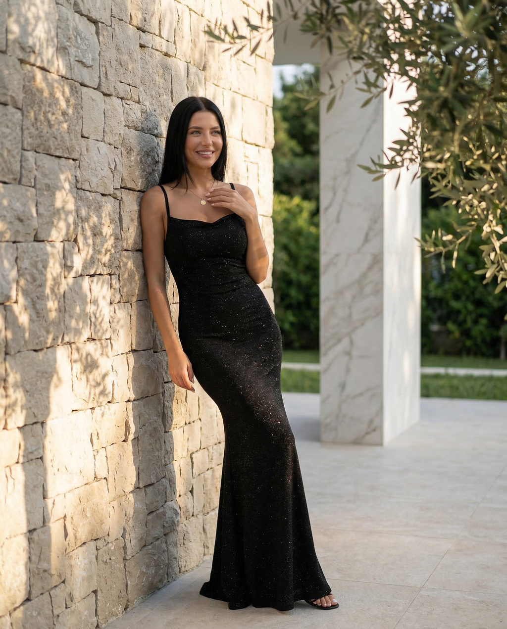 EVIE | Sequin Sleeveless Cross-Back Maxi Dress