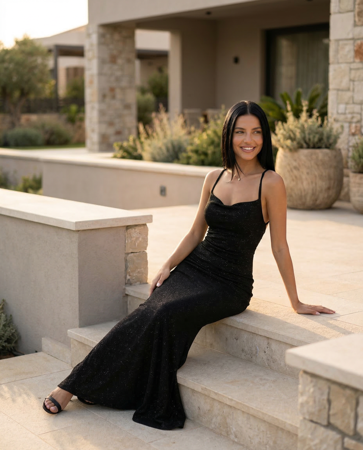 EVIE | Sequin Sleeveless Cross-Back Maxi Dress