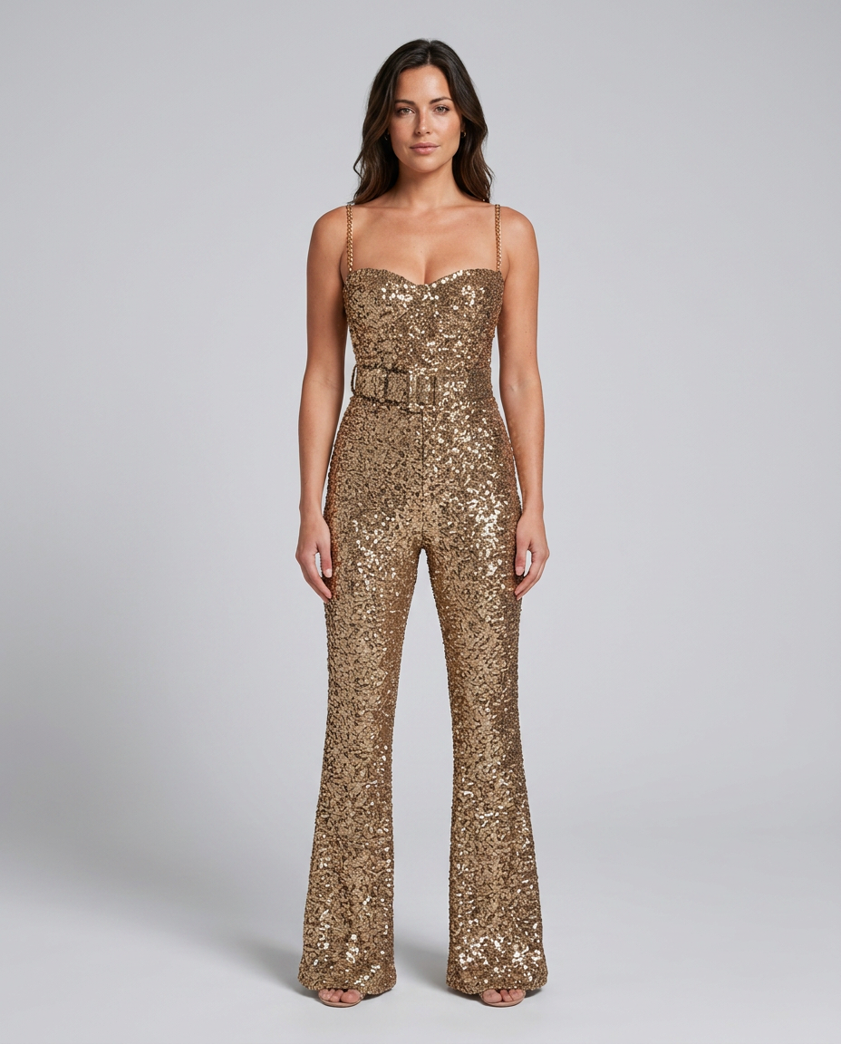 EVIE | Sequin Sleeveless Flared Jumpsuit