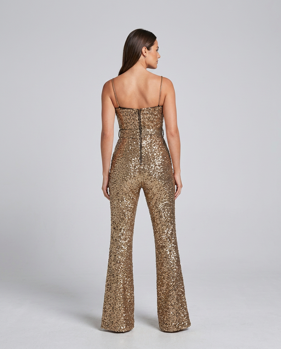 EVIE | Sequin Sleeveless Flared Jumpsuit