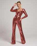 EVIE | Sequin Long Sleeve Belted Jumpsuit