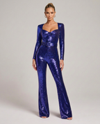 EVIE | Sequin Long Sleeve Belted Jumpsuit