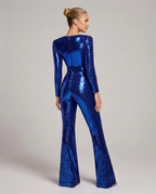 EVIE | Sequin Long Sleeve Belted Jumpsuit