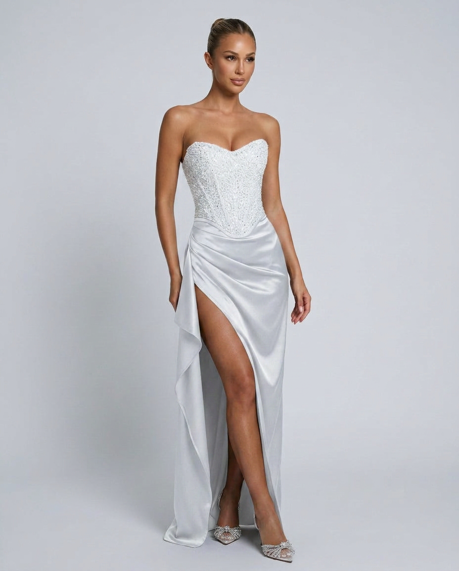 EVIE | Beaded Corset Sleeveless Evening Maxi Dress