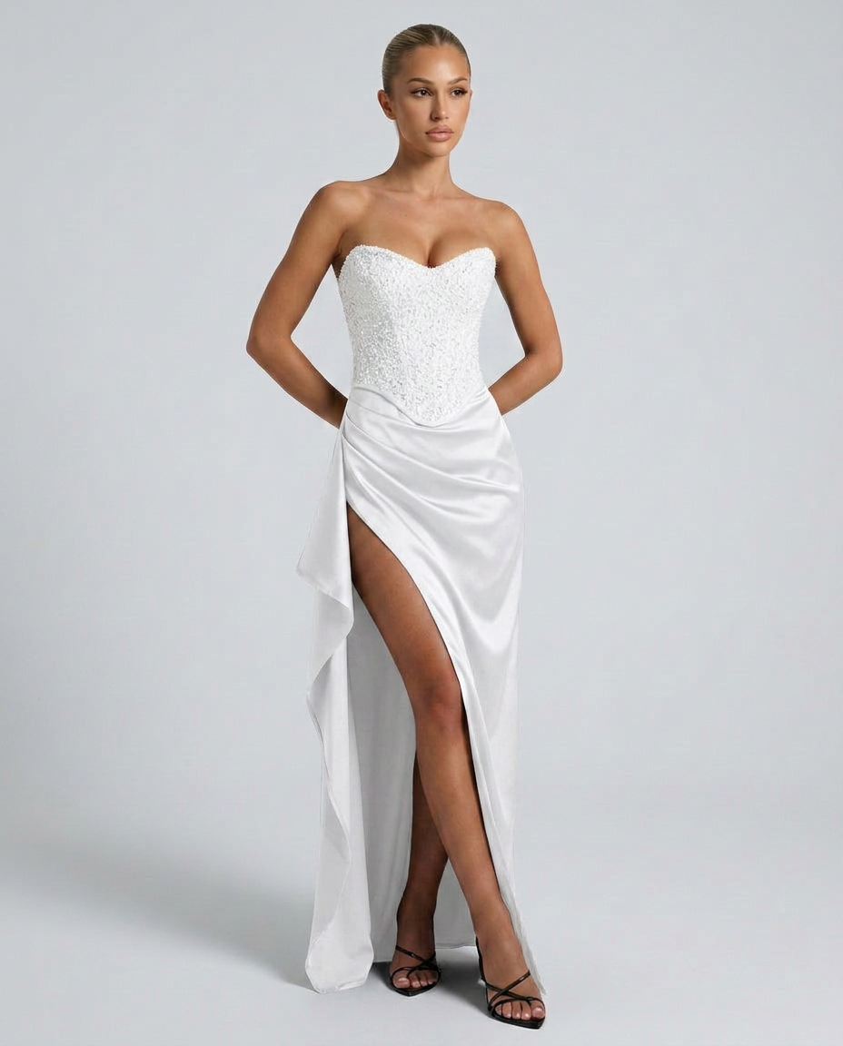 EVIE | Beaded Corset Sleeveless Evening Maxi Dress