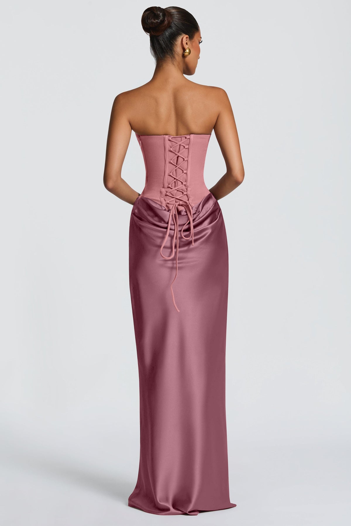 EVIE | Satin-Look Wrap Tie-Up Strapless Maxi Dress