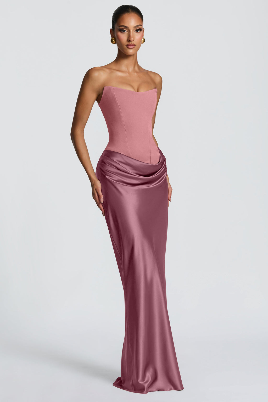 EVIE | Satin-Look Wrap Tie-Up Strapless Maxi Dress