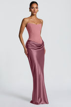 EVIE | Satin-Look Wrap Tie-Up Strapless Maxi Dress