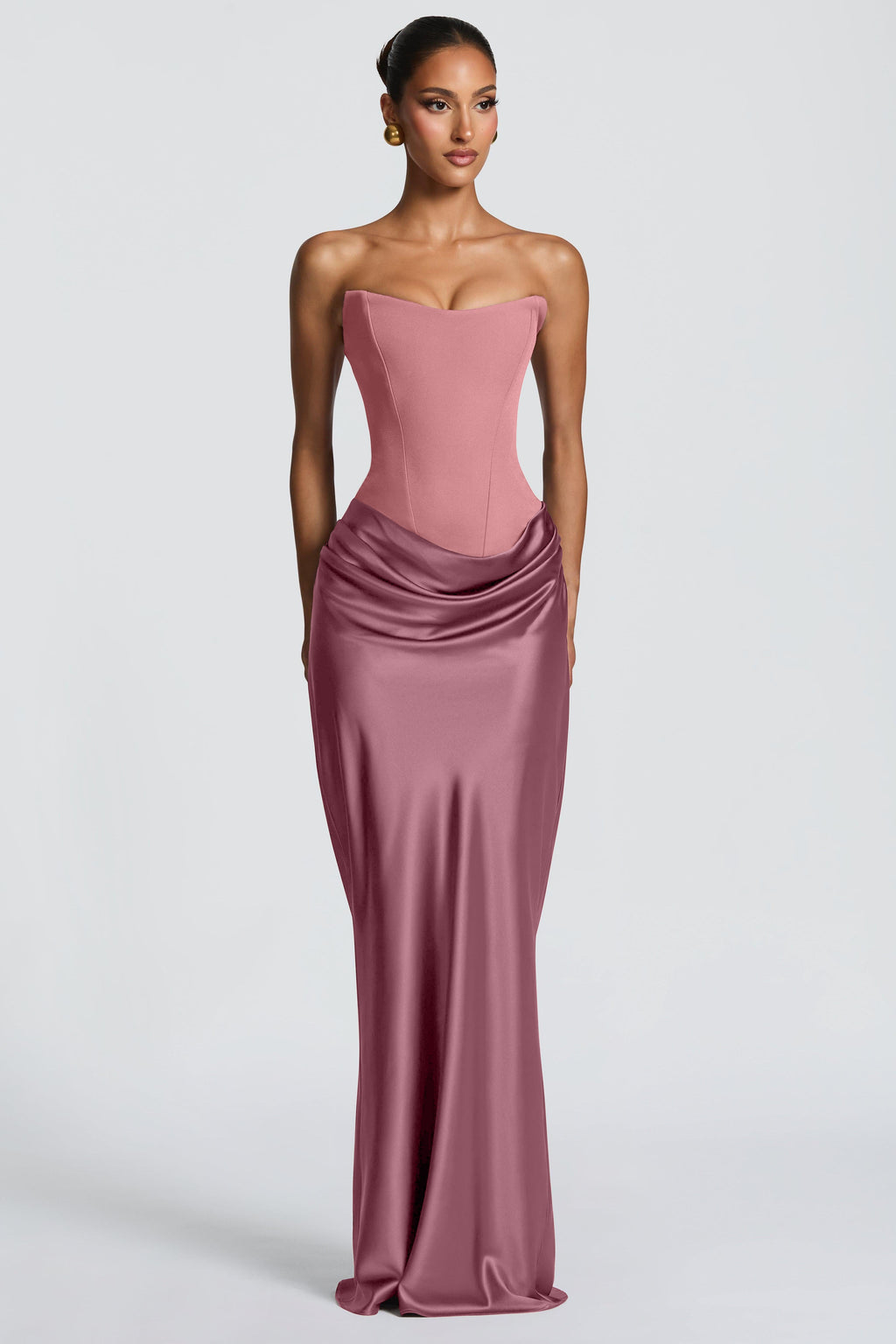 EVIE | Satin-Look Wrap Tie-Up Strapless Maxi Dress