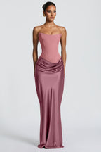 EVIE | Satin-Look Wrap Tie-Up Strapless Maxi Dress