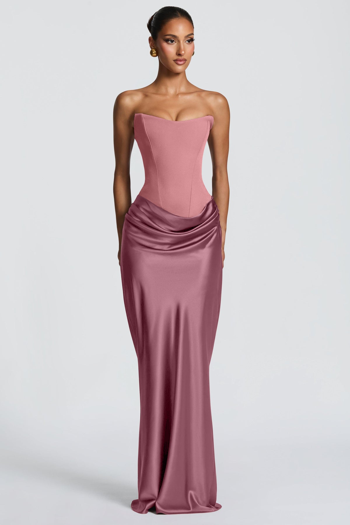 EVIE | Satin-Look Wrap Tie-Up Strapless Maxi Dress