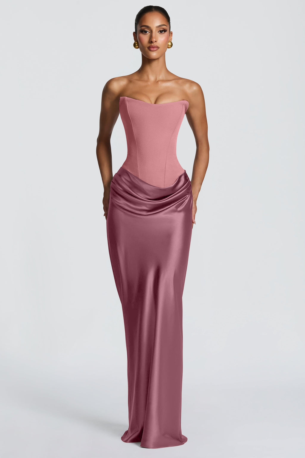 EVIE | Satin-Look Wrap Tie-Up Strapless Maxi Dress