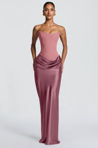 EVIE | Satin-Look Wrap Tie-Up Strapless Maxi Dress