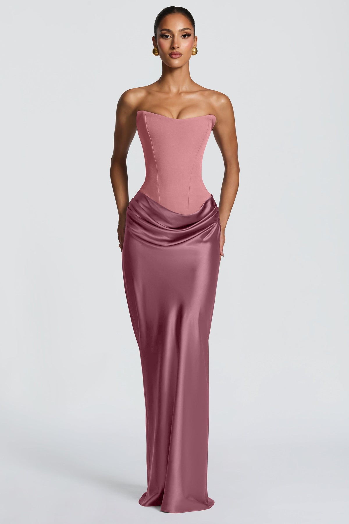 EVIE | Satin-Look Wrap Tie-Up Strapless Maxi Dress