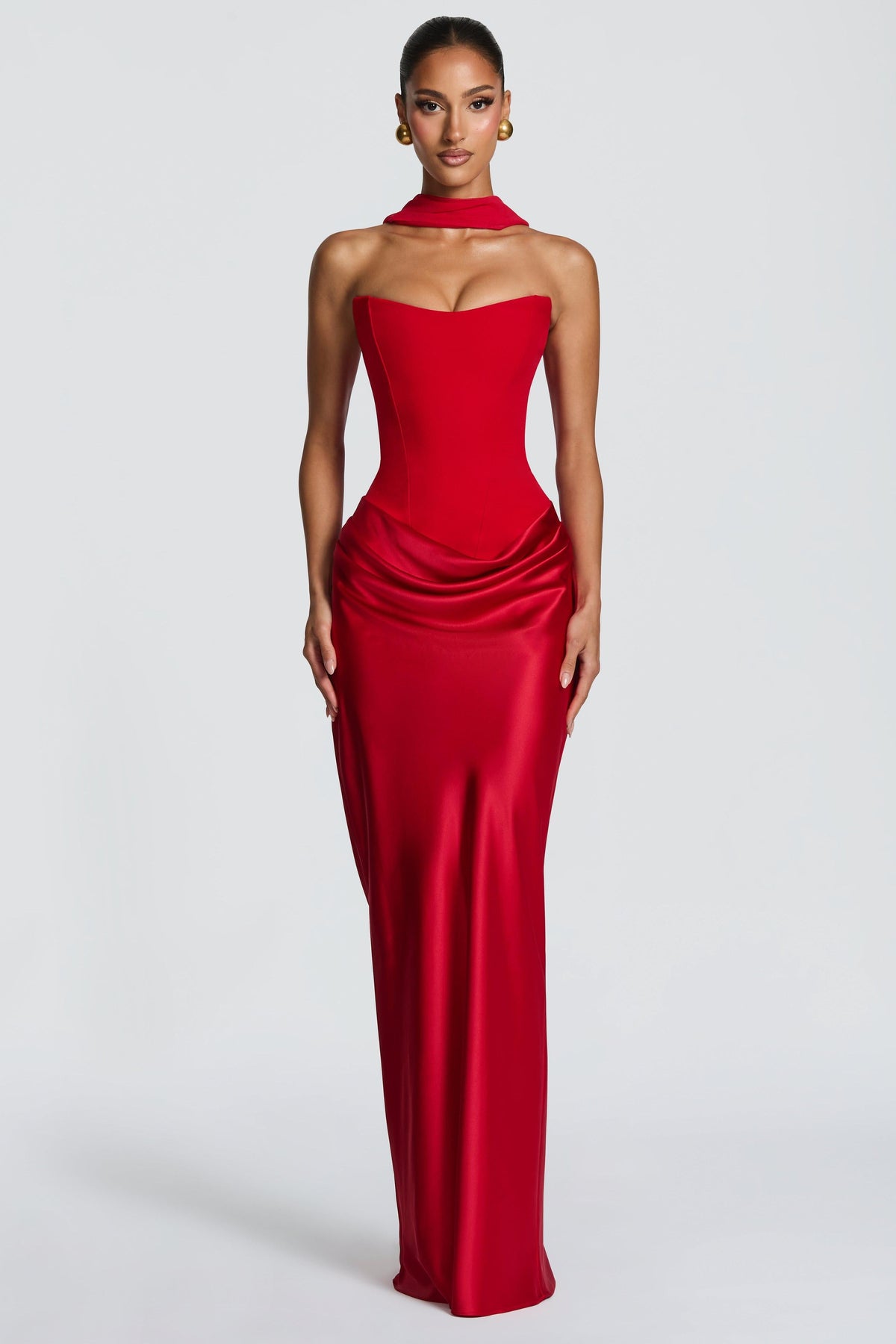 EVIE | Satin-Look Wrap Tie-Up Strapless Maxi Dress